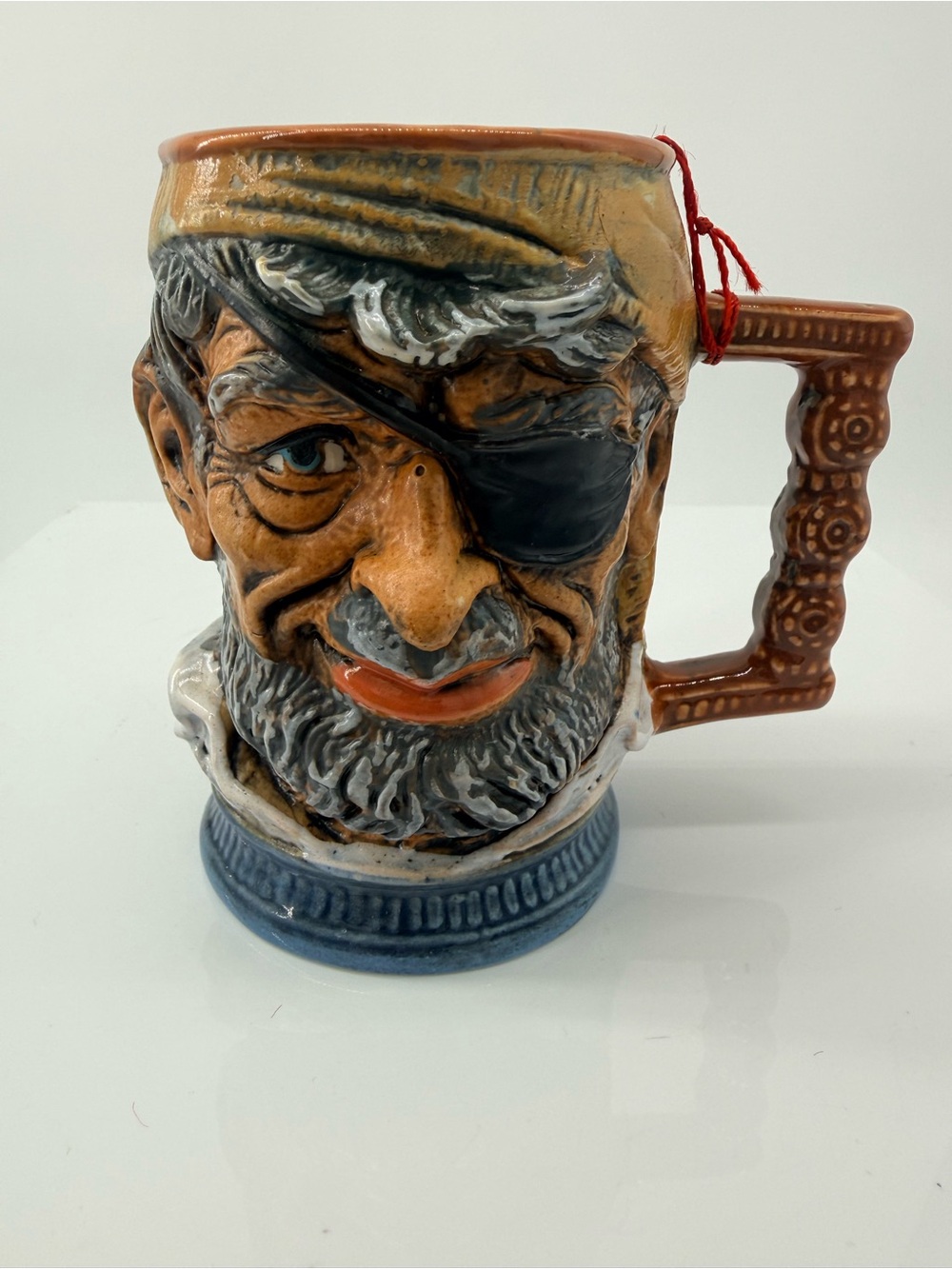 Hand-Painted Pirate Character Ceramic Stein - Brown and Blue